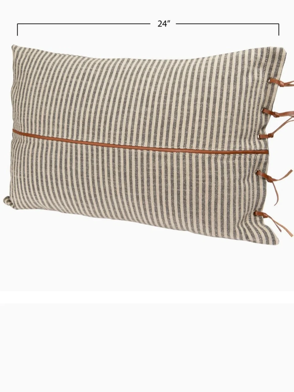 Creative Co-Op Black and Cream Striped Lumbar Throw Pillow with Fringe
